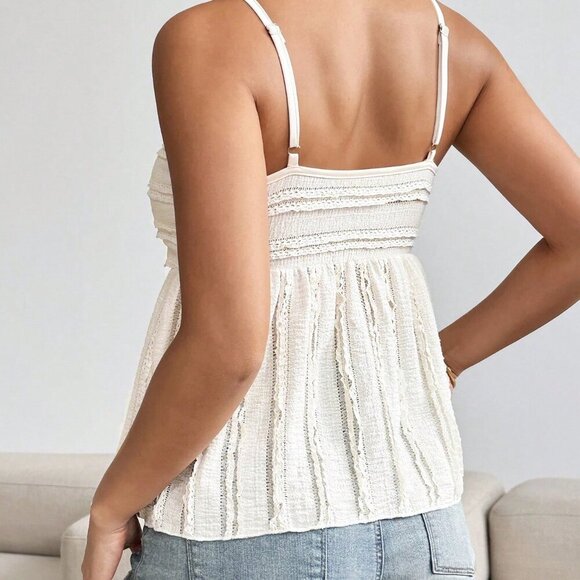 Apricot Casual Women's Pleated Design Lace Trim Camisole Top - Picture 4 of 6